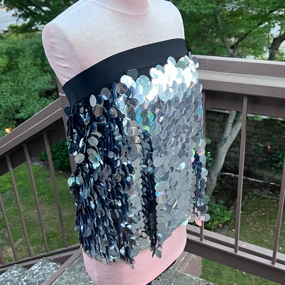 Formal-Skirt-Mini with Silver Payettes sequins sparkle, Las Vegas style, L/XL - Picture 3 of 14
